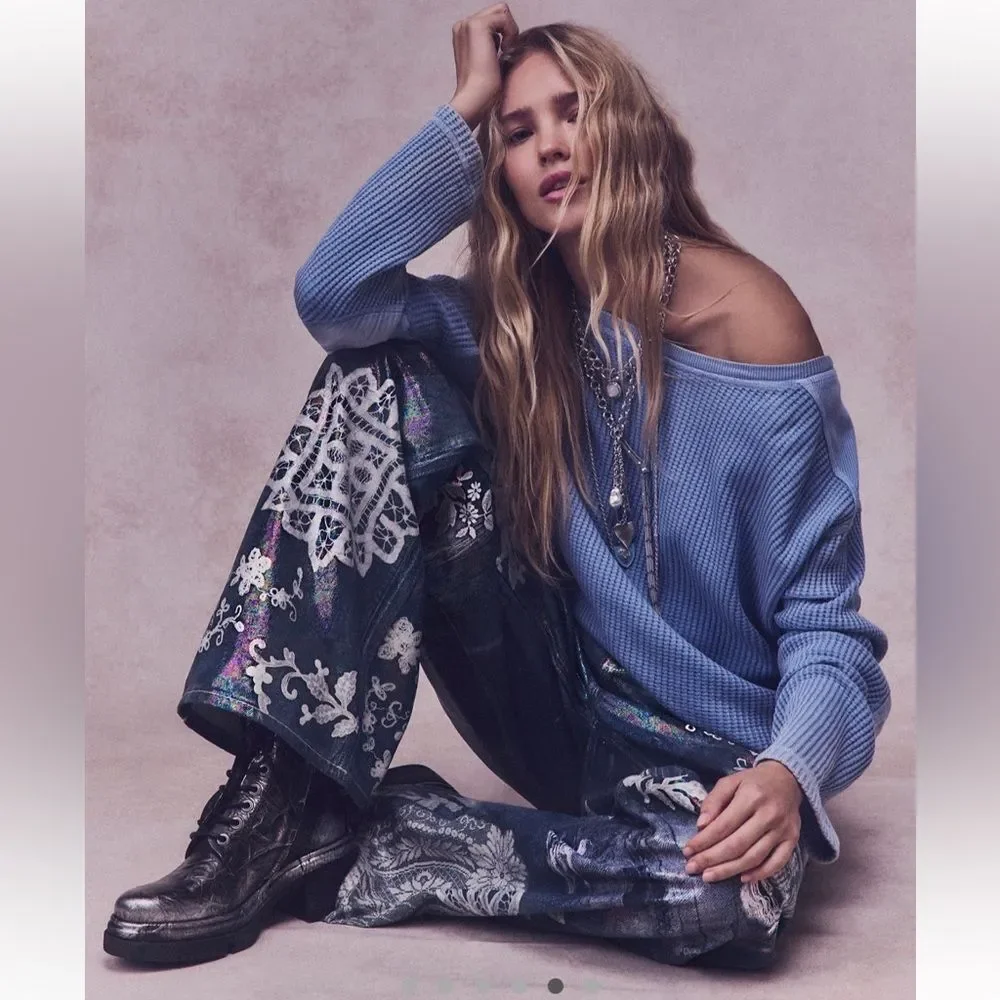 Free People Tinsley Printed High-Rise Illusions Jeans